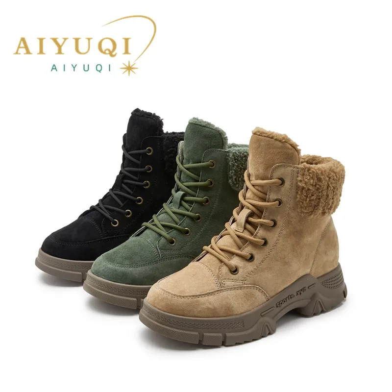 AIYUQI Snow Boots Women 2024 new Women Winter Shoes Non-slip Flat Large Size Real Leather Women Ankle Boots