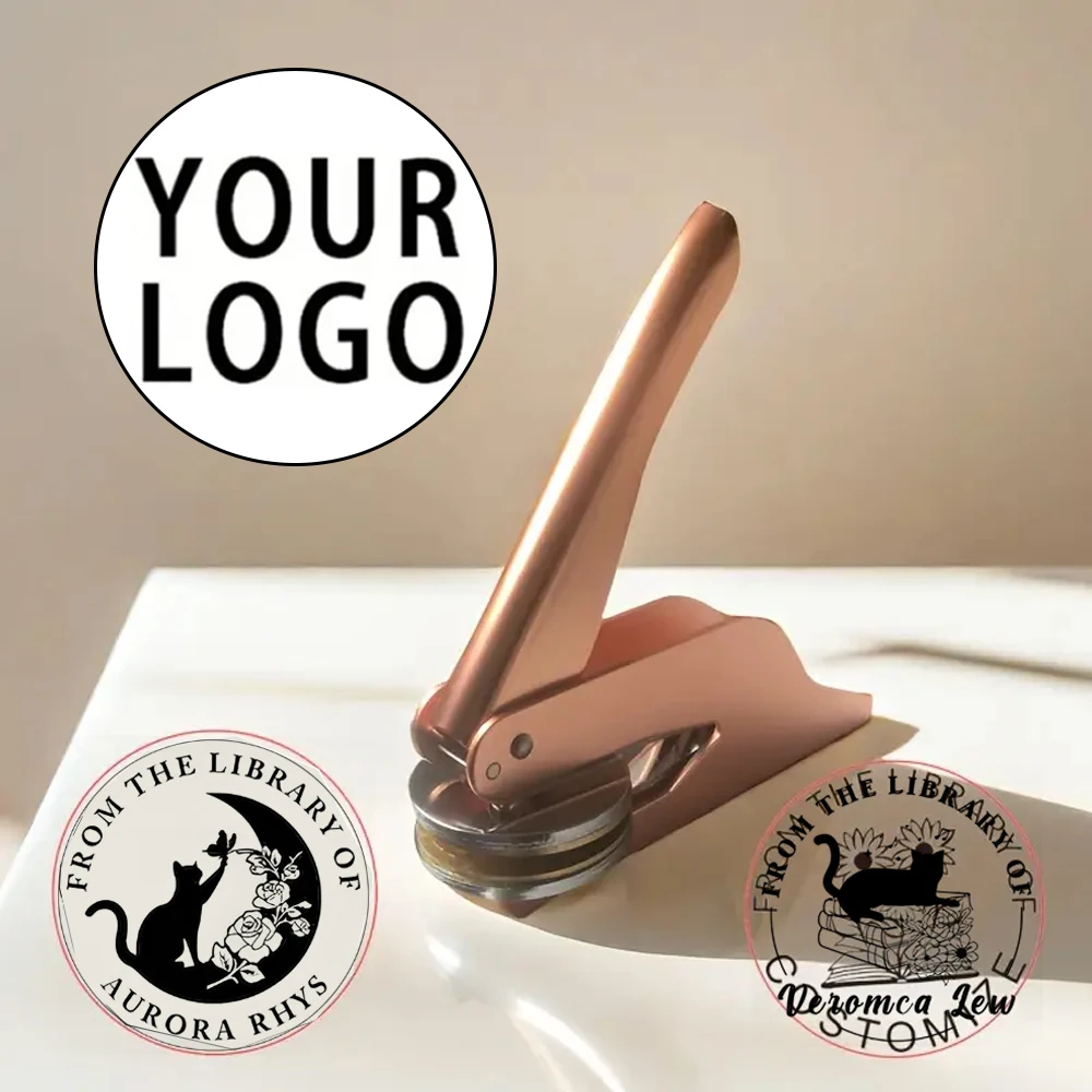 Entwerfen Sie Ihr eigenes Logo. Embosser-Stempelsiegel, individuelles Bibliotheksbuch, großer Desktop-Stempel, individuell für personalisierte Hochzeiten im Unternehmen