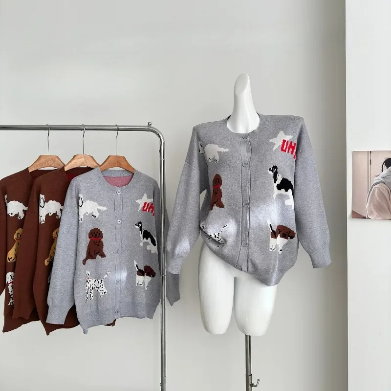 

Осенне-зимний вязаный элегантный кардиган для женщин мультяшный милый дизайн Y2k свитер теплое пальто Женская шикарная одежда в Корейском стиле 2024