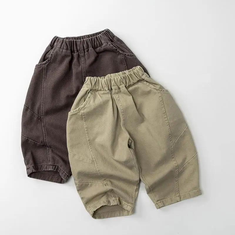 2026 Spring New Children Casual Pants Boys Girls Vintage Harem Pants Baby Loose Trousers Solid Toddler Pants Kids Clothes