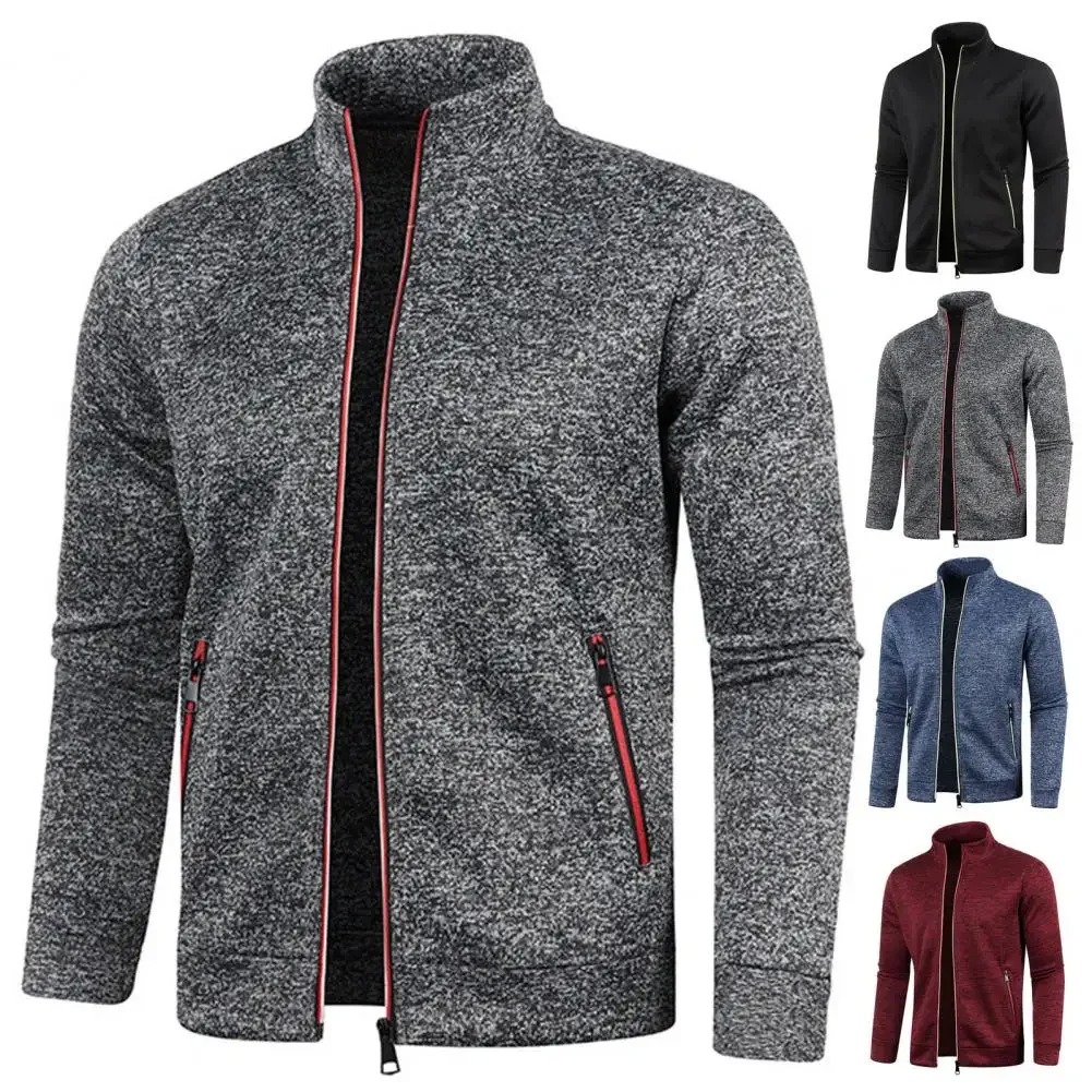 

New Daily Winter Coat Solid Color Coat Stylish Men's Winter Jackets Stand Collar Neck Zip Up Warm Elastic Casual Sweatshirt
