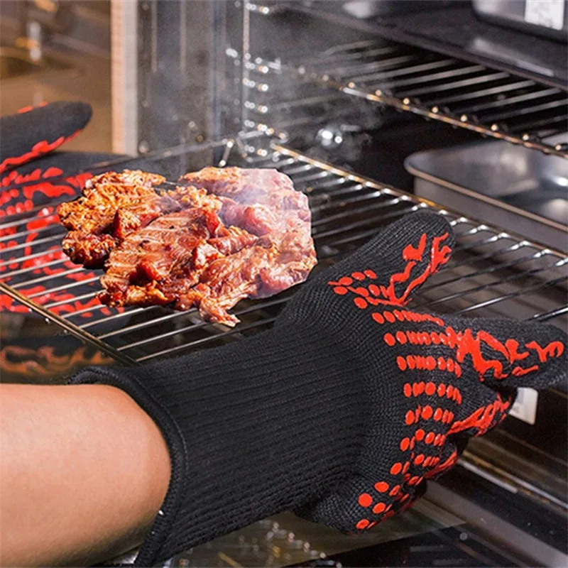 

1Pair Barbecue Anti-scald Gloves Heat Glove Resistant BBQ Oven Mitts Kitchen Fireproof Gloves Anti-slip Mitts For Baking Cooking