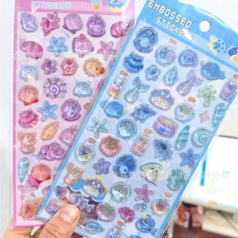 Ocean 3D Relief Ocean Shells 3D Crystal Stickers Cartoon Sticker Phone Case Decoration Kawaii Birthday Gifts for Boys and Girls view 4