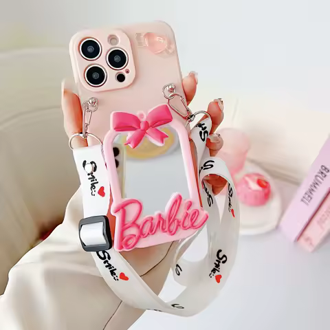 For Tecno Camon 19 20 30 30C Pro Prime Premier 3D Cartoon Barbie Crossbody Strap Coin Mirror Wallet Lipstick Bag Phone Case