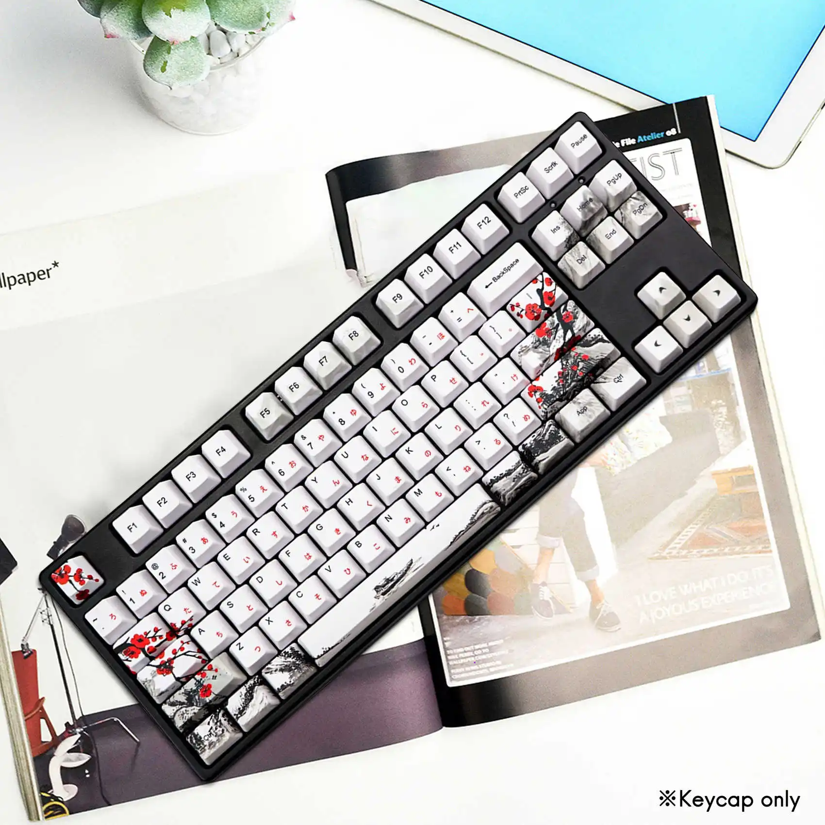 110 Keys PBT Keycap Dye-Sublimation Plum Blossom Cherry Profile Key Cap DIY Mechanical Keyboard Keycap Set Japanese