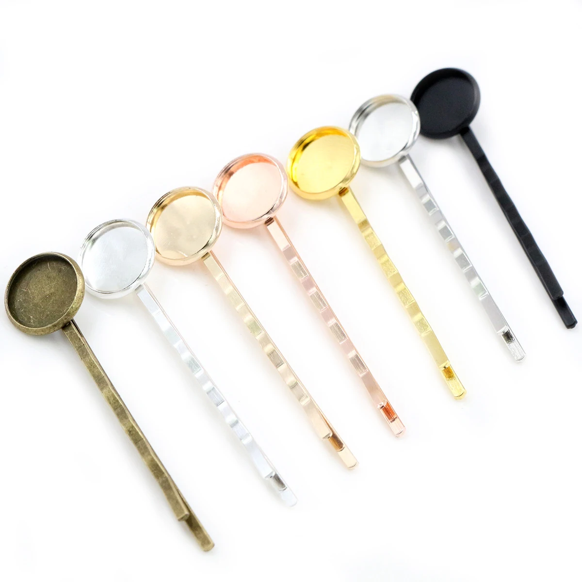 12mm 10pcs High Quality Classic 8 Colors Plated Copper Material Hairpin Hair Clips Hairpin Base Setting Cabochon Cameo