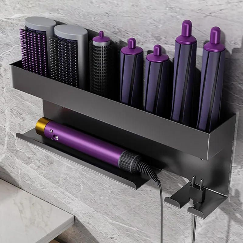 

Wall-Mounted Hair Tool Organizer Vertical Hair Dryer & Curling Iron Rack No-Drill Curling Iron Holder Stand Ideal For Home Salon