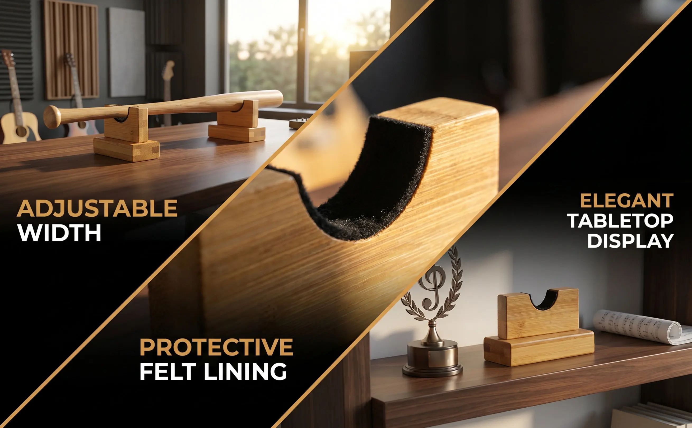 1Pair Natural Solid Wood Baseball Bat Hanger Horizontal Display Bracket for Youth Adult Bats Space Saving Wall Mount Shelf