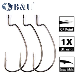 B & U สายบาง Offset EWG หนอนขนาดใหญ่แหวนเหล็กกล้าไร้สนิม Crank Hooks อุปกรณ์ตกปลาสำหรับนุ่ม lure Tackle 12Pcs