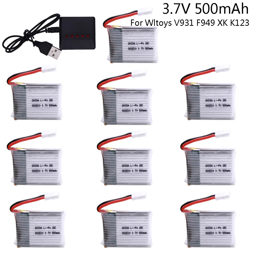 

902530 3.7V 500mAh 25C LiPo Battery and charger For Wltoys V931 F949 XK K123 6Ch RC Helicopter high quality lipo battery 1S 3.7V