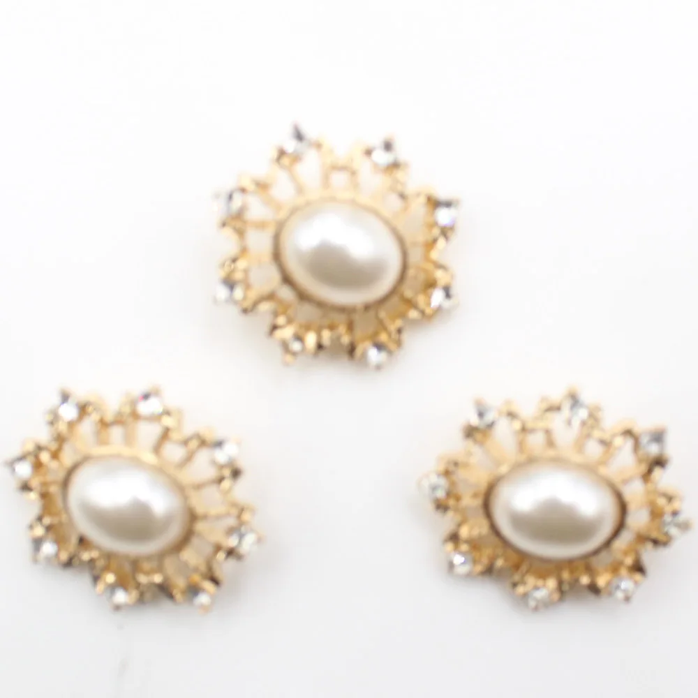New pearl alloy sewing buttons 10 pieces/batch 20 * 23MM gold rhinestone decorative hand sewing clothing button accessories