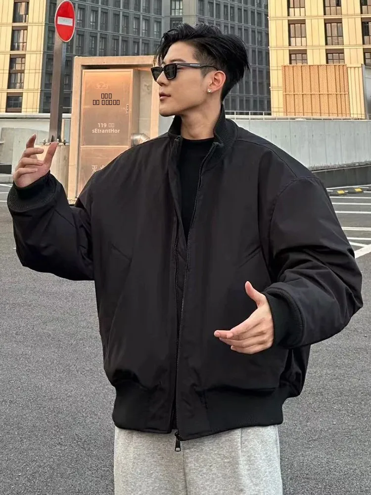 

Мужская зимняя модная куртка-бомбер в американском стиле из хлопка и полиэстера с длинными рукавами на молнии