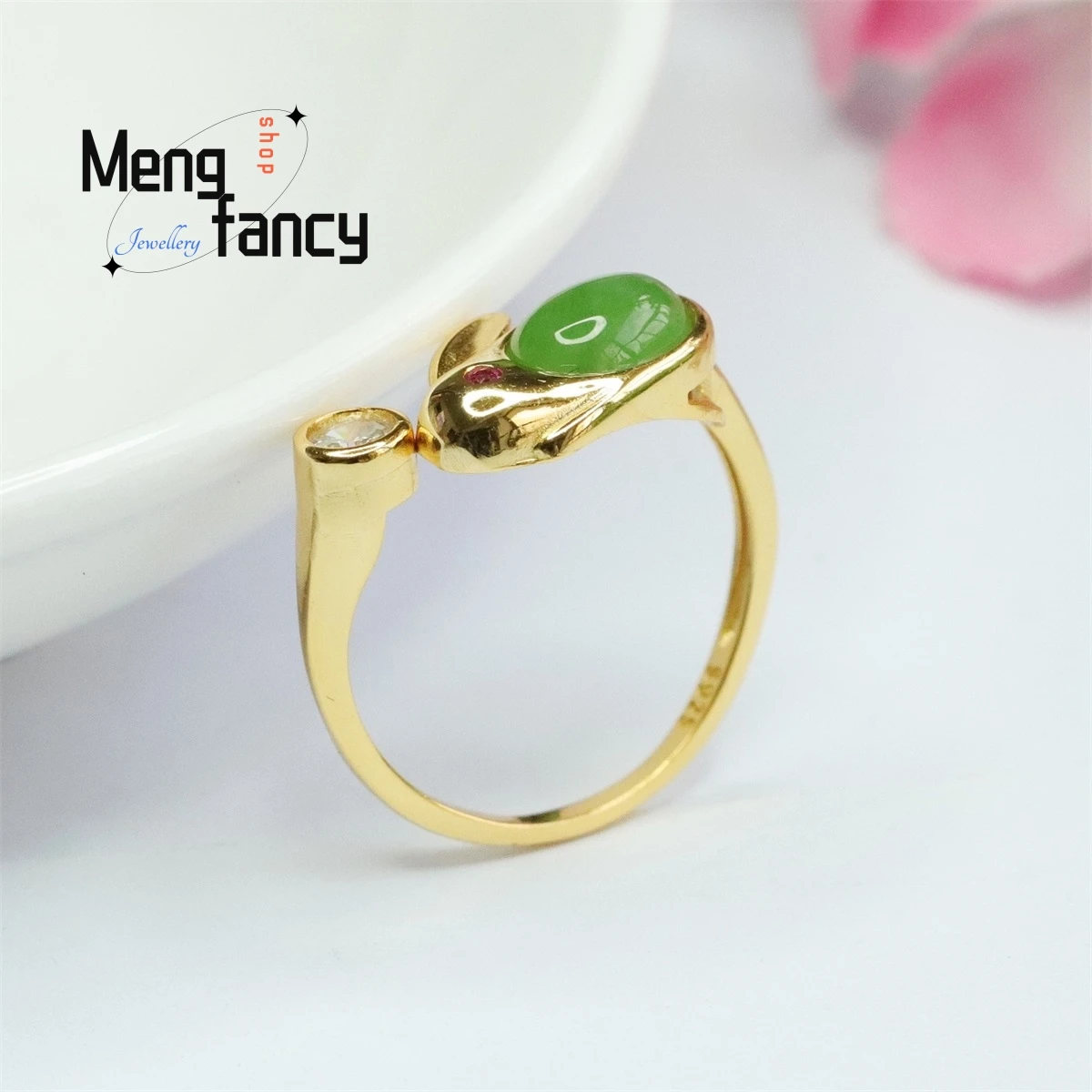 Natural S925 Silver Inlaid Hetian Jasper Rabbit Ring Simple Personalized Fashion Versatile Exquisite Elegant Luxury Fine Jewelry