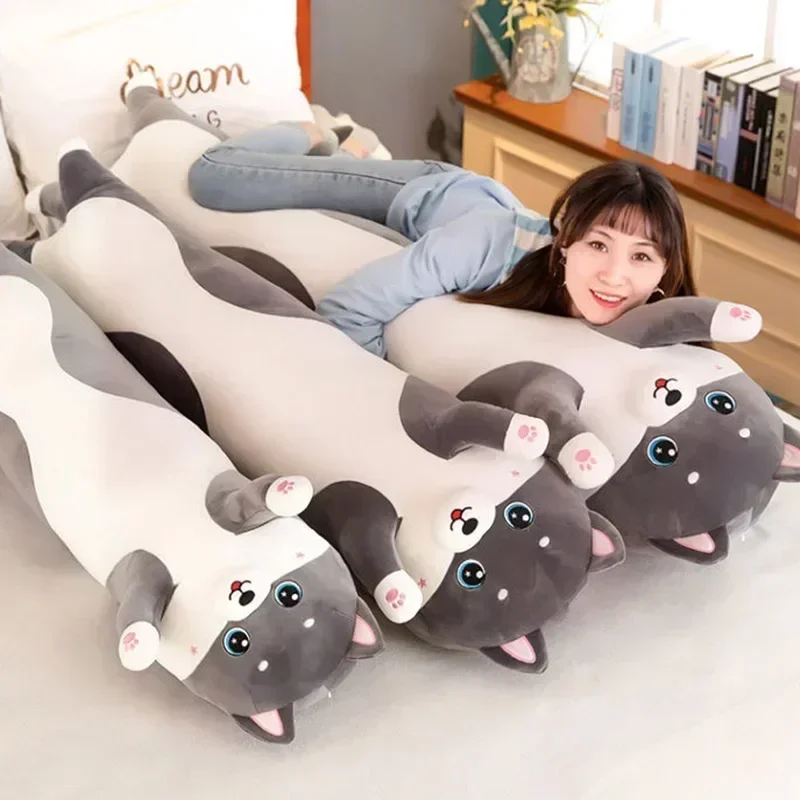 Adorável husky animais de pelúcia, cães, almofadas laterais para dormir, travesseiro longo, presente de aniversário para crianças e adultos