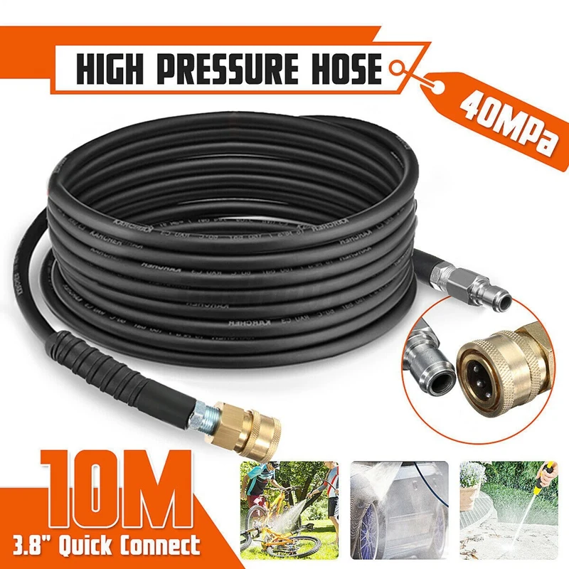 

10M High Pressure Water Cleaning Hose 5800PSI Outlet Rubber Hose Cleaning Pipe Garden Vehicle Clean Washing Tools