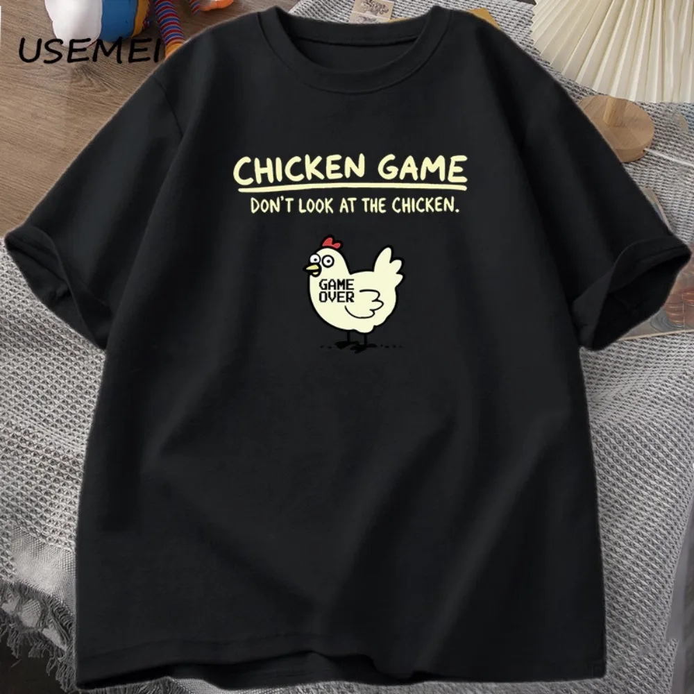 

Chicken Game Don't Look At The Chicken Забавные футболки Хлопковые футболки с короткими рукавами и круглым вырезом с графическим рисунком Женская дизайнерская одежда Уличная одежда