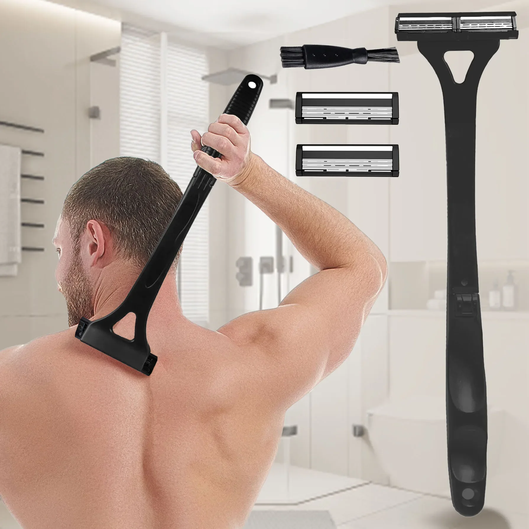 

Long Handle Folding Shaver for Men Body Back Hair Trimmer Body Leg Razor Shaver Hair Removal Tools with 2Pcs Replaceable Blades