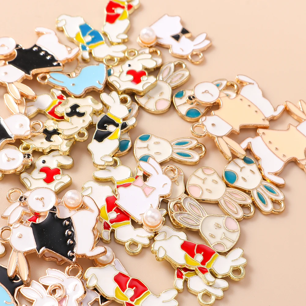 Leslie 10 Stück niedliche Häschen-Emaille-Mini-Kaninchen-Charms für DIY-Schmuckherstellung, Tier-Anhänger, Halskette, Ohrringe, Zubehör – Detail 6