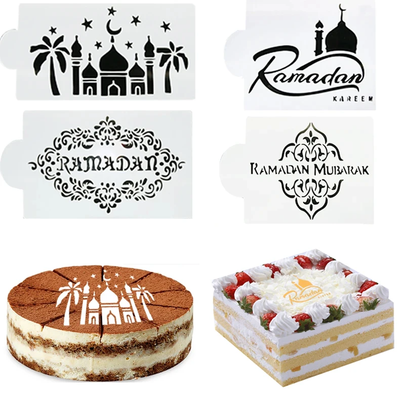 Eid Mubarak Moon Spray Stencils Cake Mold DIY Coffee Stencils Ramadan Kareem Islam Muslim Party Decoration Cookies Baking Tools