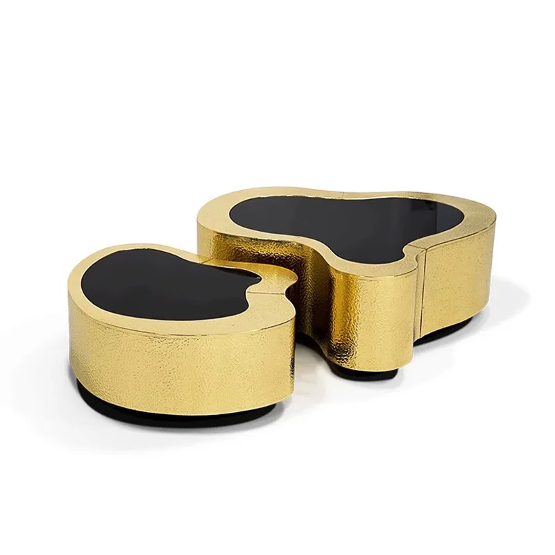 

Modern light luxury stainless steel coffee table living room home tempered glass concave-convex special-shaped design