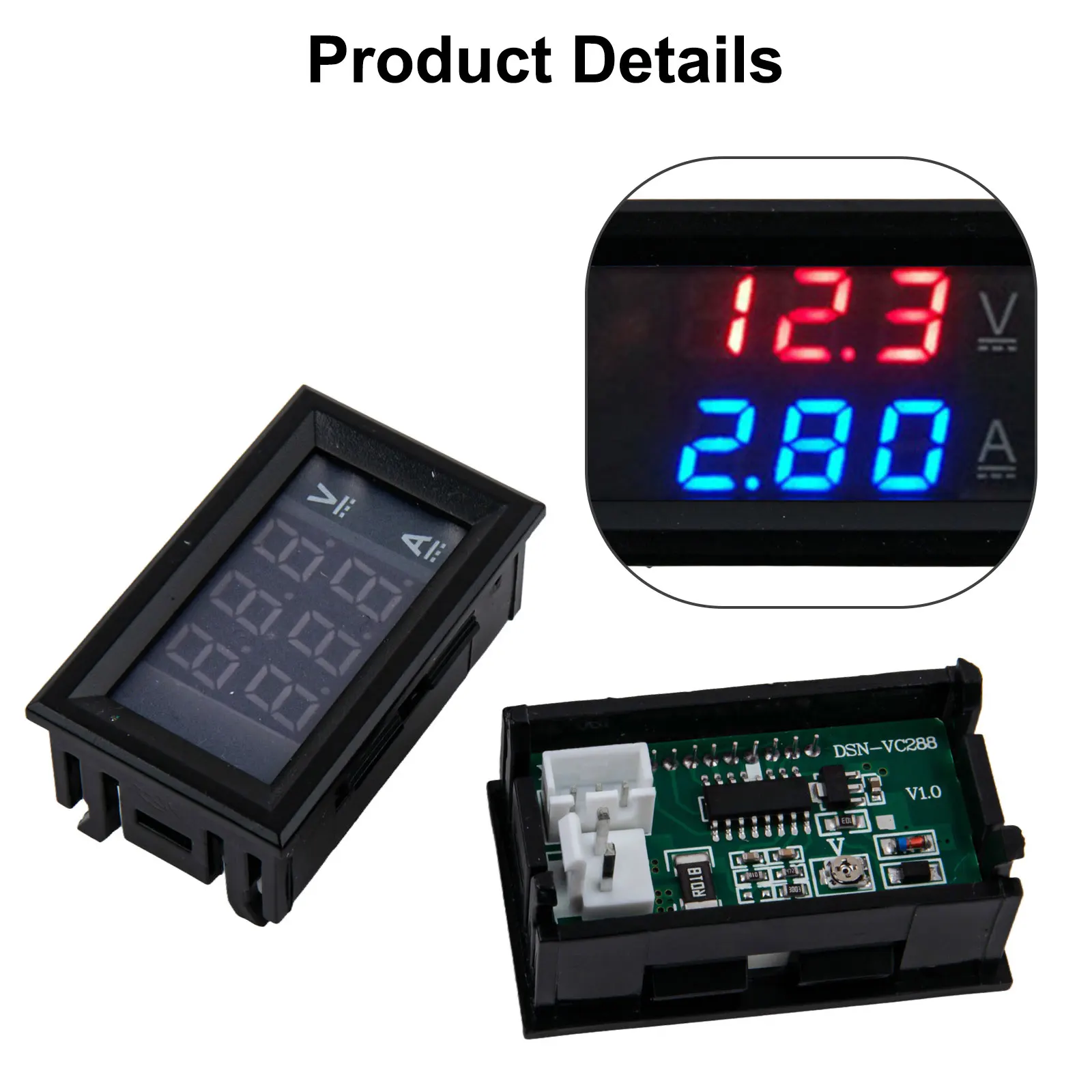 

Автомобильный вольтметр 0,28 дюйма, измеритель напряжения постоянного тока, длина проводов 15 см, двухдисплейный измеритель тока и напряжения, амперметр