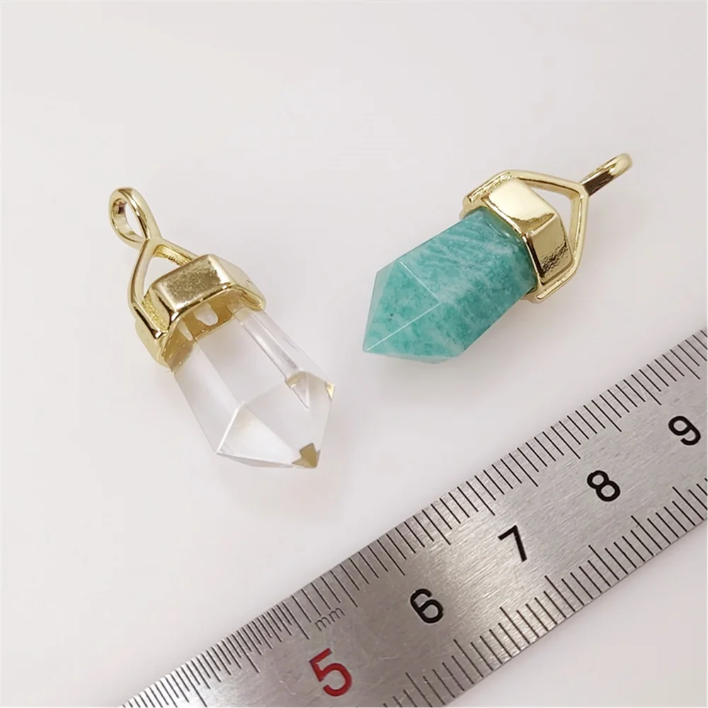 FUWO 1Pc Natural Crystal/Fluorite/Amazonite/Quartz Pendant,Golden Plated Semi-Precious Stone Accessories For Necklace Make PD005