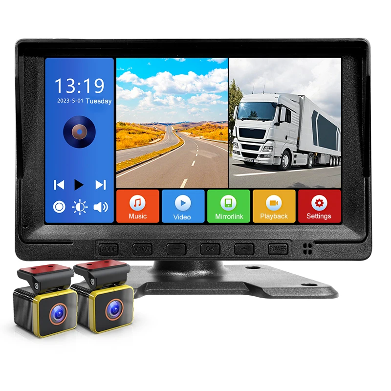 7 Inch Full HD 1080p Dual Lens Split View Backup Reverse Monitor Rear View Side Mirror Bus Truck Camera
