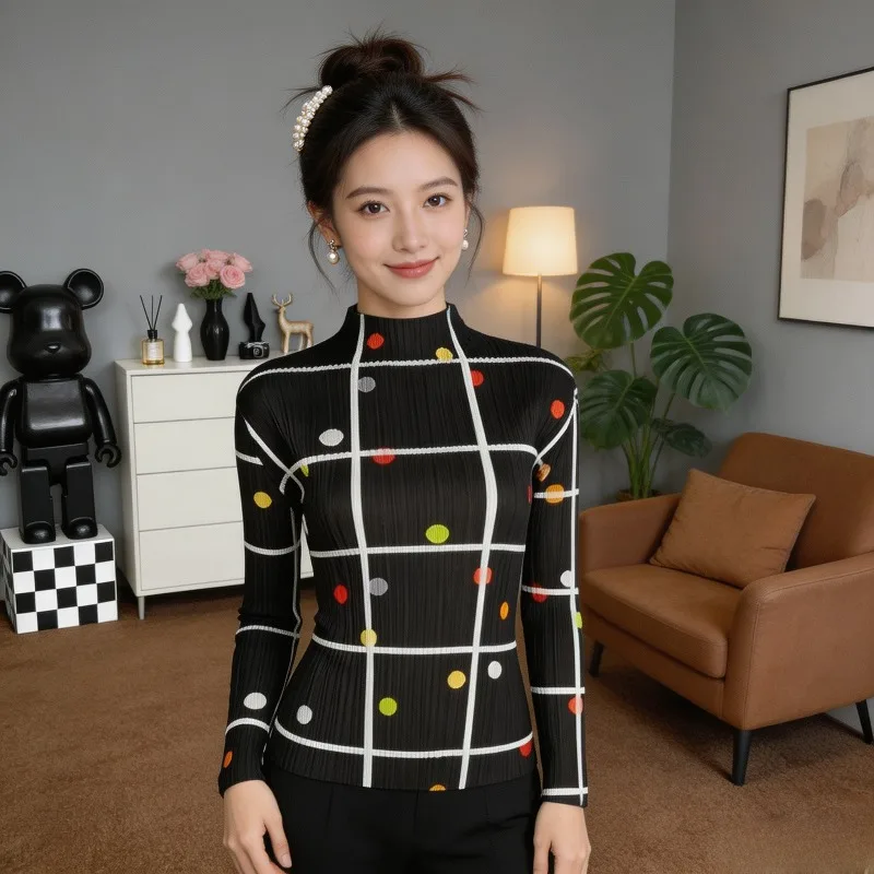 

Miyake Pleated New Spring Summer 2026 Set Polka Dot Print Fashion Retro Outfit Loose High Elasticity Casual Pleated Clothing