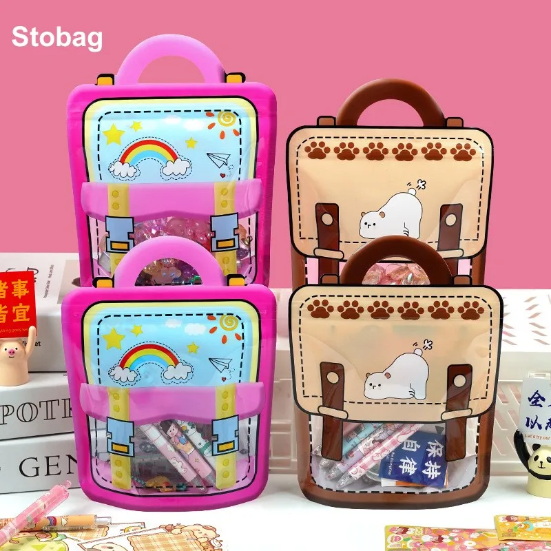 

StoBag 50pcs Candy Snack Cookies Packaging Bags Ziplock Cartoon with Handle Window Cute Kids Child Plastic Sealed Storage Pouch