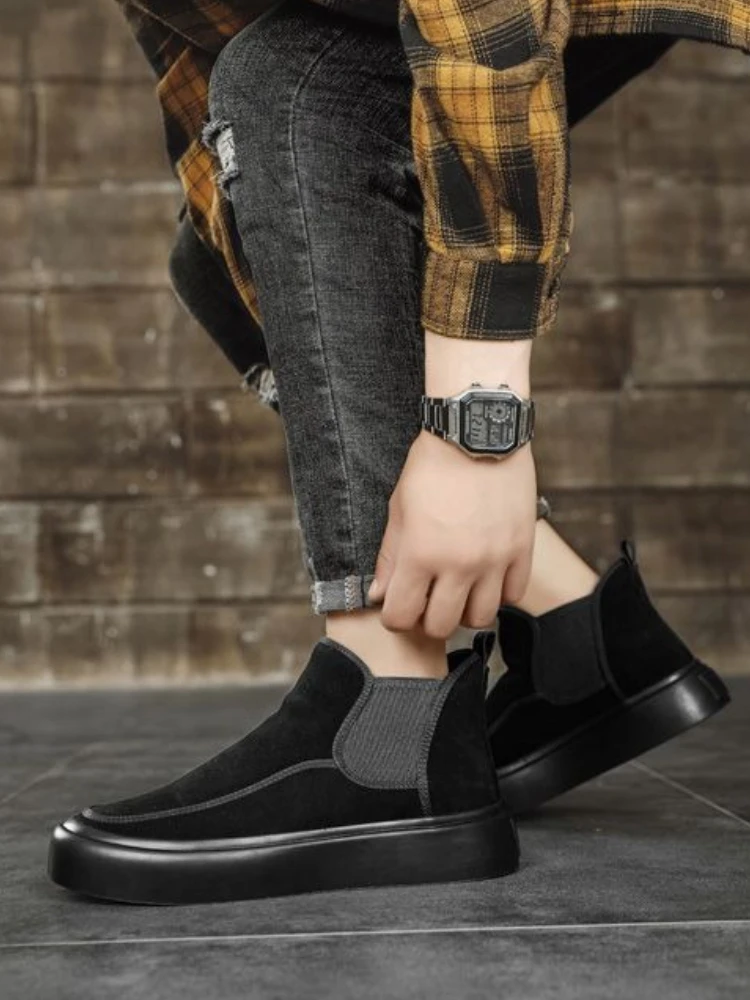 

​Men's Winter Snow Boots 2025 New Arrival Vintage Design Thick Sole Height Increasing Shearling Lined Fleece Warm Slip Resistant