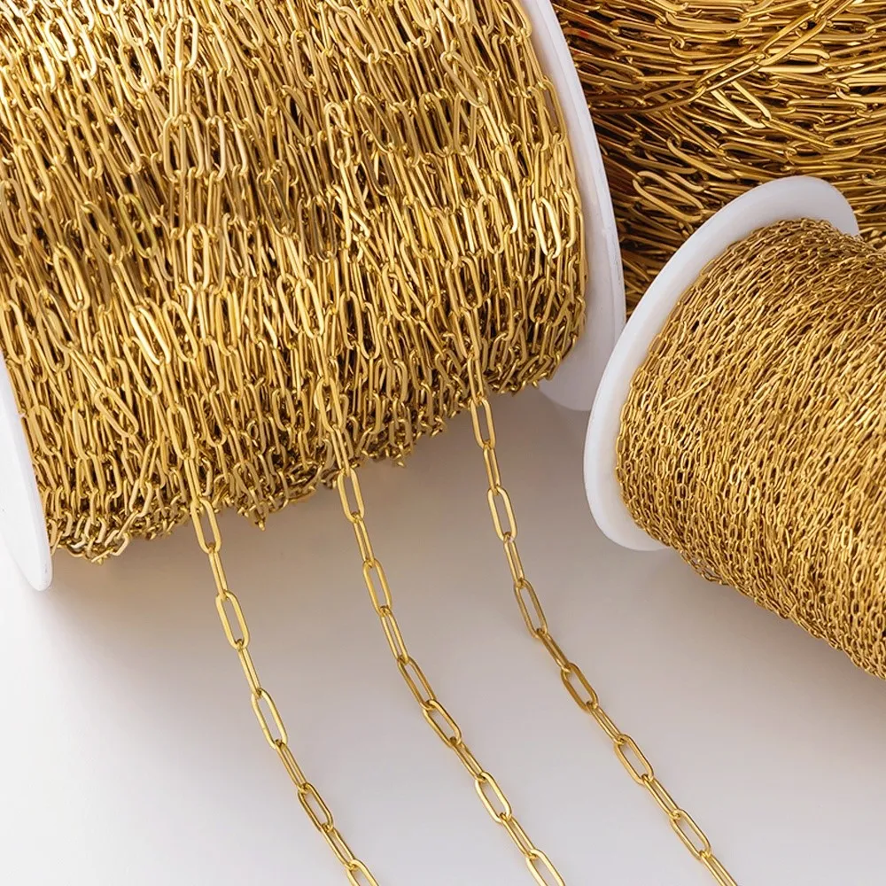 2meter 18K Gold PVD Plated Stainless Steel Paperclip Chains Oval Link Bulk for DIY Adjustable Necklace Bracelet Jewelry Making