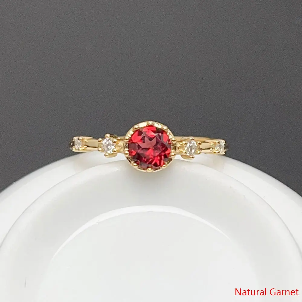 

Natural Garnet and Pink Topaz Ring 5mm Genuine Topaz Garnet 925 Silver Jewelry with 18K Gold Plating