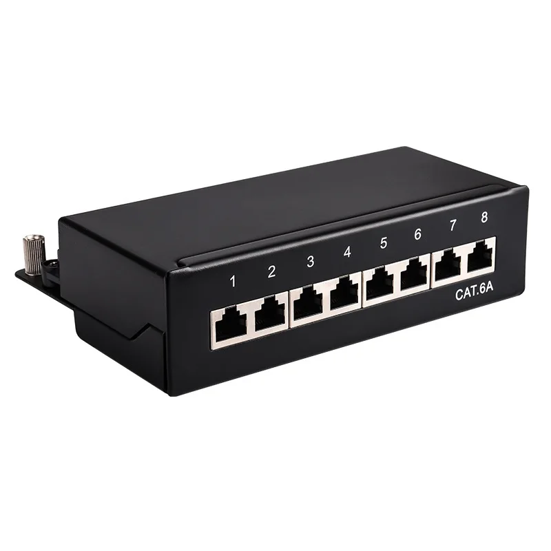 New Mini Desktop CAT6A Cat6 8 12 Port Patch Panel Full Shielded Available For Wall Mounting (Incl. Hanging Screw Holes)