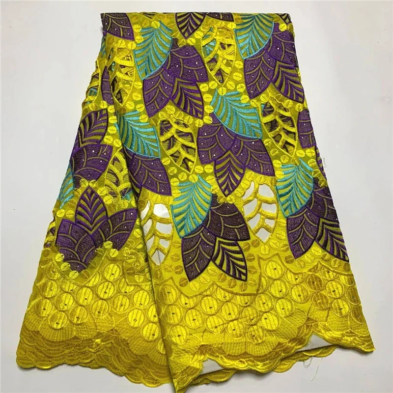 

5 Yard Swiss Voile Lace Fabric Lafaya Heavy Beaded Embroidery African 100% Cotton Popular Dubai Style For Party Material PSJF312