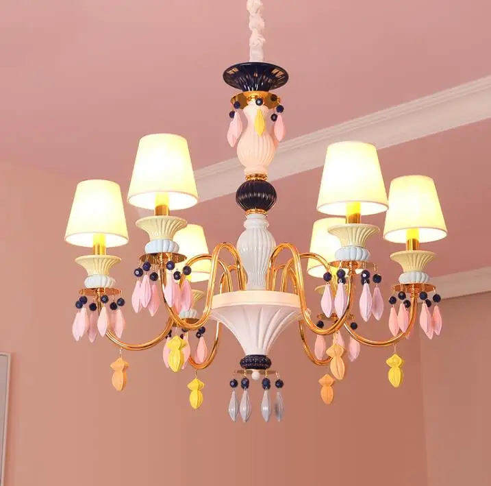 Children's room crystal princess room bedroom lamp LED girl creative macaron chandelier lamps