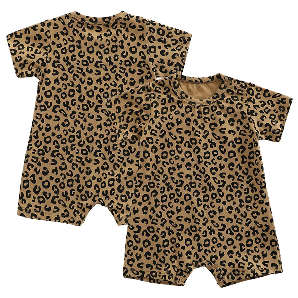 Newborn Kids Baby Boys Girls Clothes Summer Cute Leopard Print Romper Sweet Cotton Jumpsuit short Sleeve Baby Clothing 0-24M