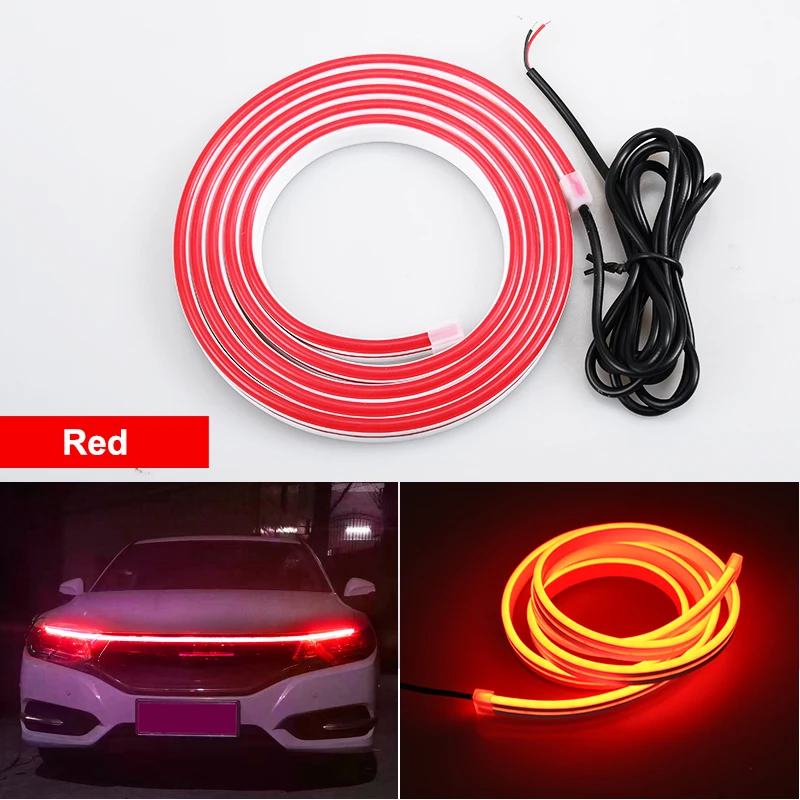 

Car Suv Led Hood Light Strip Daytime Running Light Exterior Decoration Lights Flexible Auto Atmospere Lamp Red 12v Waterproof