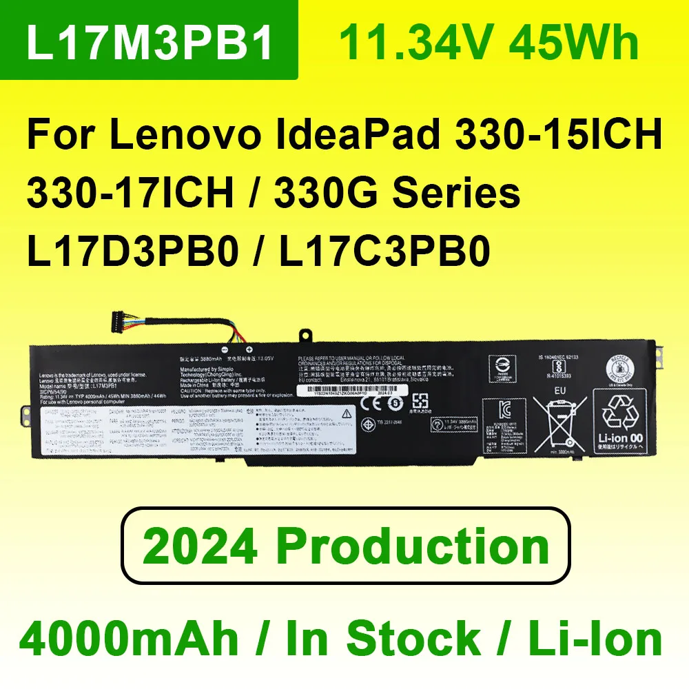 

L17M3PB1 L17D3PB0 Battery For Lenovo IdeaPad 330G 330-15ICH 330-17ICH L17C3PB0 3ICP6/54/90 Laptop Batteries 4000mAh 11.34V 45Wh