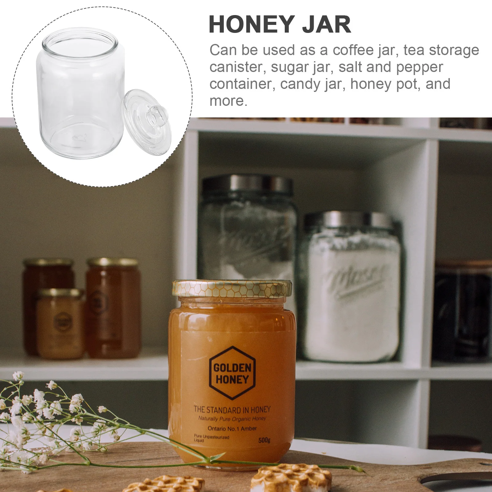 

Glass Food Storage Jar Transparent Airtight Canister Sealed Canisters for Kitchen Dry Food Cereal Coffee Honey