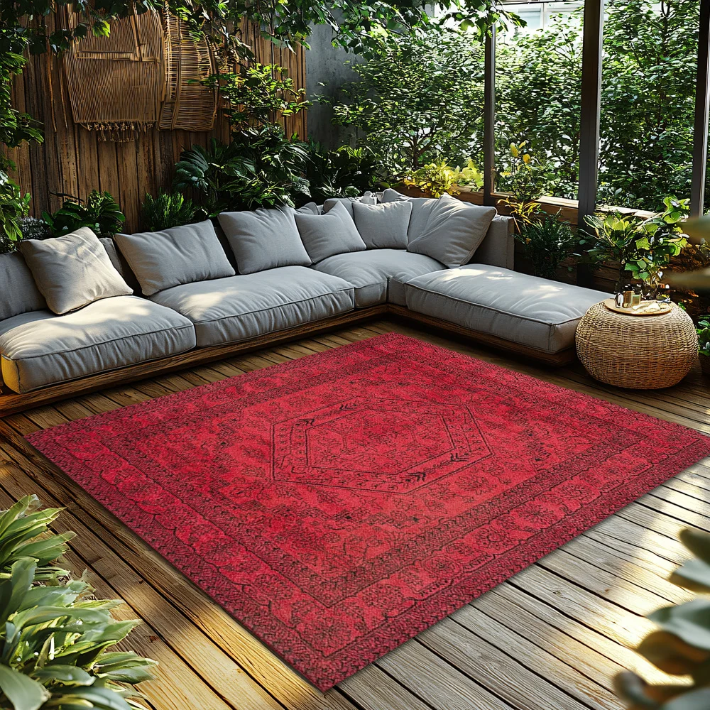 Red Bohemian Area Rug, Ethnic Pattern Non-Slip Carpet, Cozy Living Room Mat for Natural Home Decor view 5