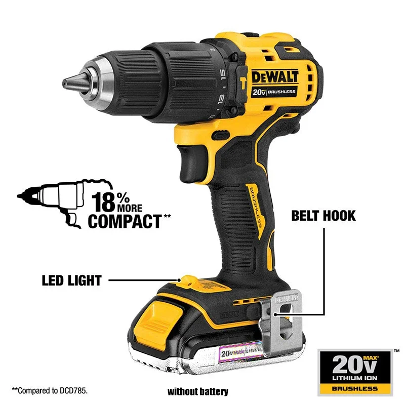 DEWALT DCD709 20V MAX Hammer Drill Impact Driver 1/2-Inch Brushless Cordless Compact Electric Screwdriver Power Tools