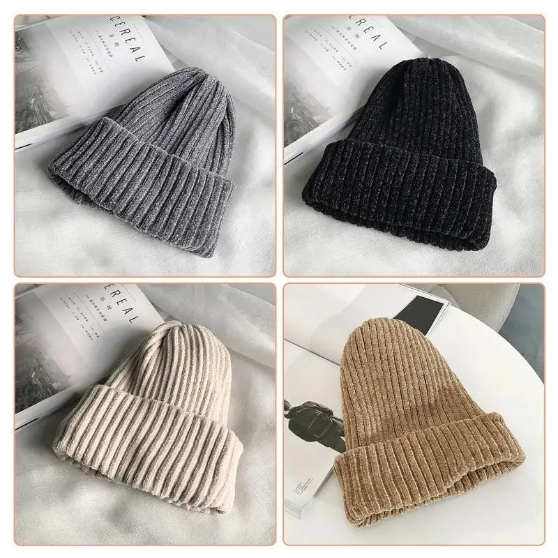 652F الشتاء المتناثرة بيني محبوك قبعة المرأة الدافئة سميكة الشنيل المخملية Skullcap
