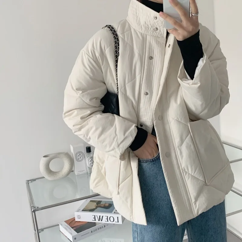 

Fashion Padded Parkas Winter Autumn Jacket Long Sleeve Slim Parka Coats Light Thin Buttons Up Sash Women's Demi-season Jacket