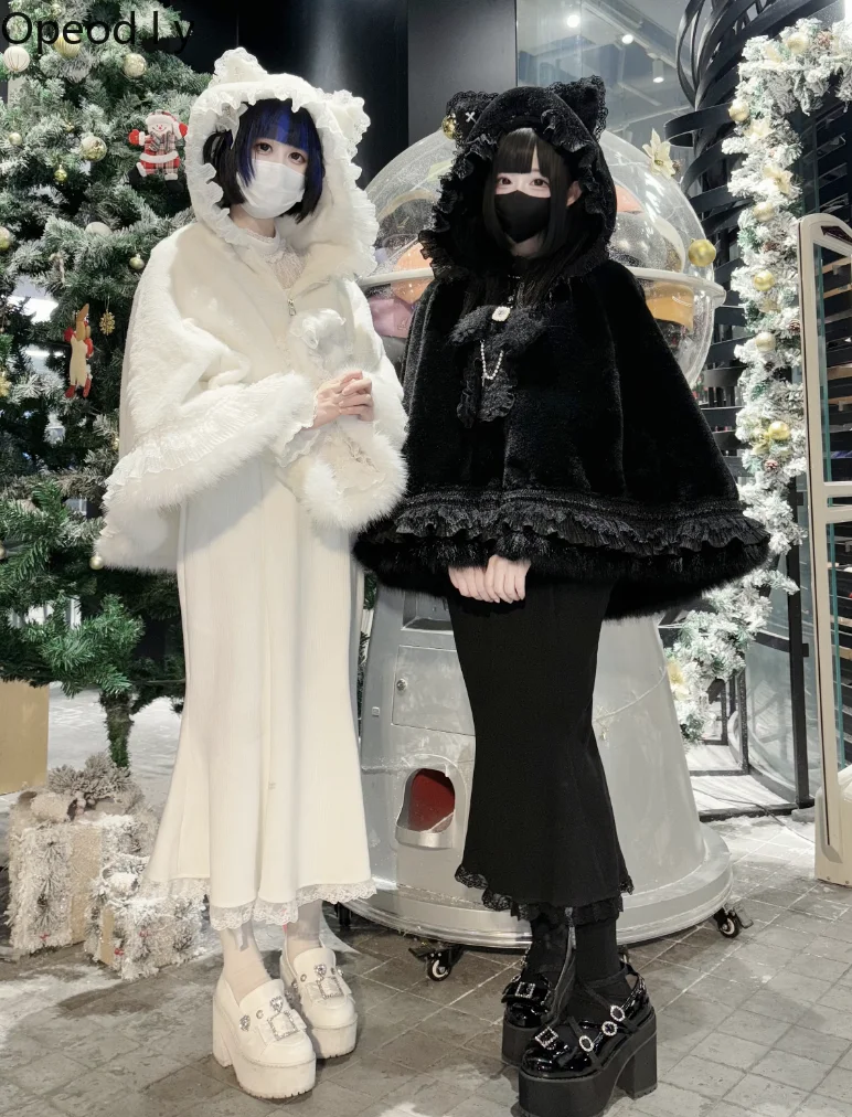 

Japanese Original Bud Clothing Mass-produced Thermal Jacket Autumn and Winter New Gothic Loose Plush Cloak Jacket Girls Women