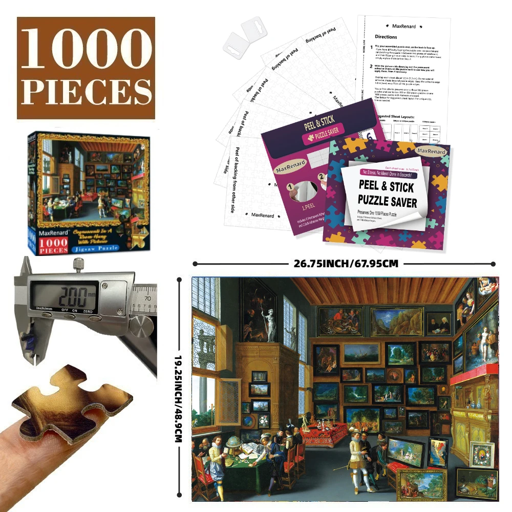 Complete Framing Display 1000 Pieces Famous Painting Room With Pictures 26.75x19.25 Inch Cardboard Puzzle With Back Stickers