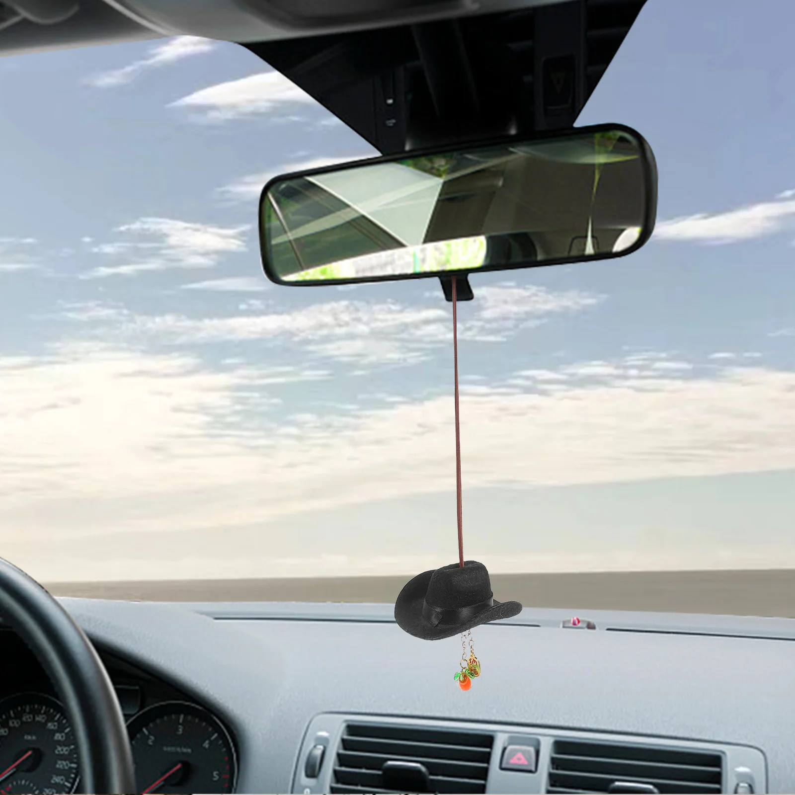 

Cowboy Hat Car Charm Handmade Mini Hat Knot Pendant Rearview Mirror Hanging Lucky Auto Interior Decoration Ornament
