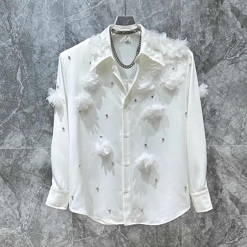 

Long Sleeve Applique Shirt Men's 2025 Spring Autumn New Fashion Lapel Collar Loose Casual Shirt Tops for Men's Performance Wear