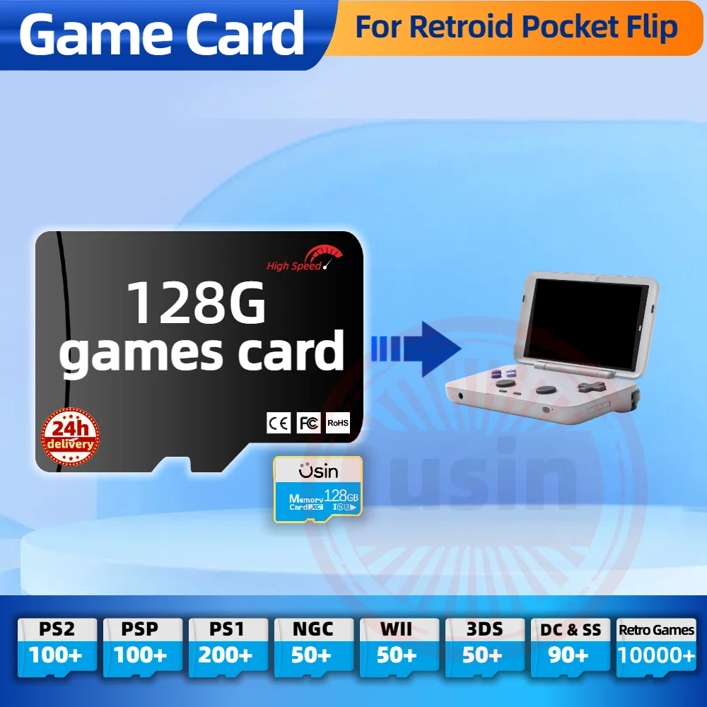 بطاقة الألعاب لجيب ريترويد فليب RP فليب TF ألعاب ريترو PS2 PSP PS1 أندرويد المحمولة المحمولة الألعاب بطاقة SD عالية السرعة 128G