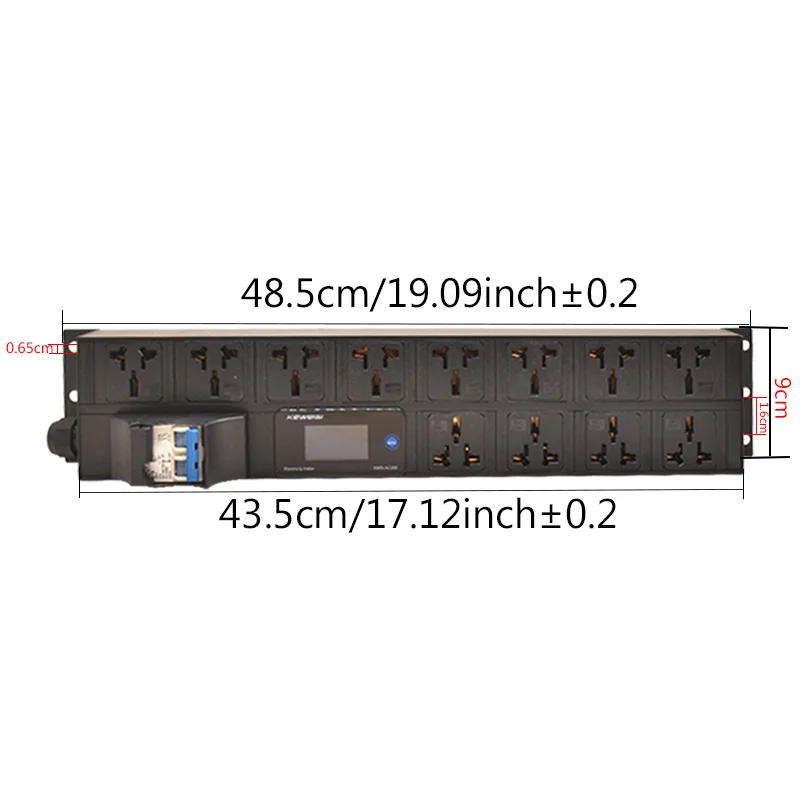 Faixa de energia pdu de 19 polegadas, amperímetro/voltímetro/testador de energia, interruptor de ar 16a, tomada de 12 vias, cabo de extensão de 2m, montagem em gabinete