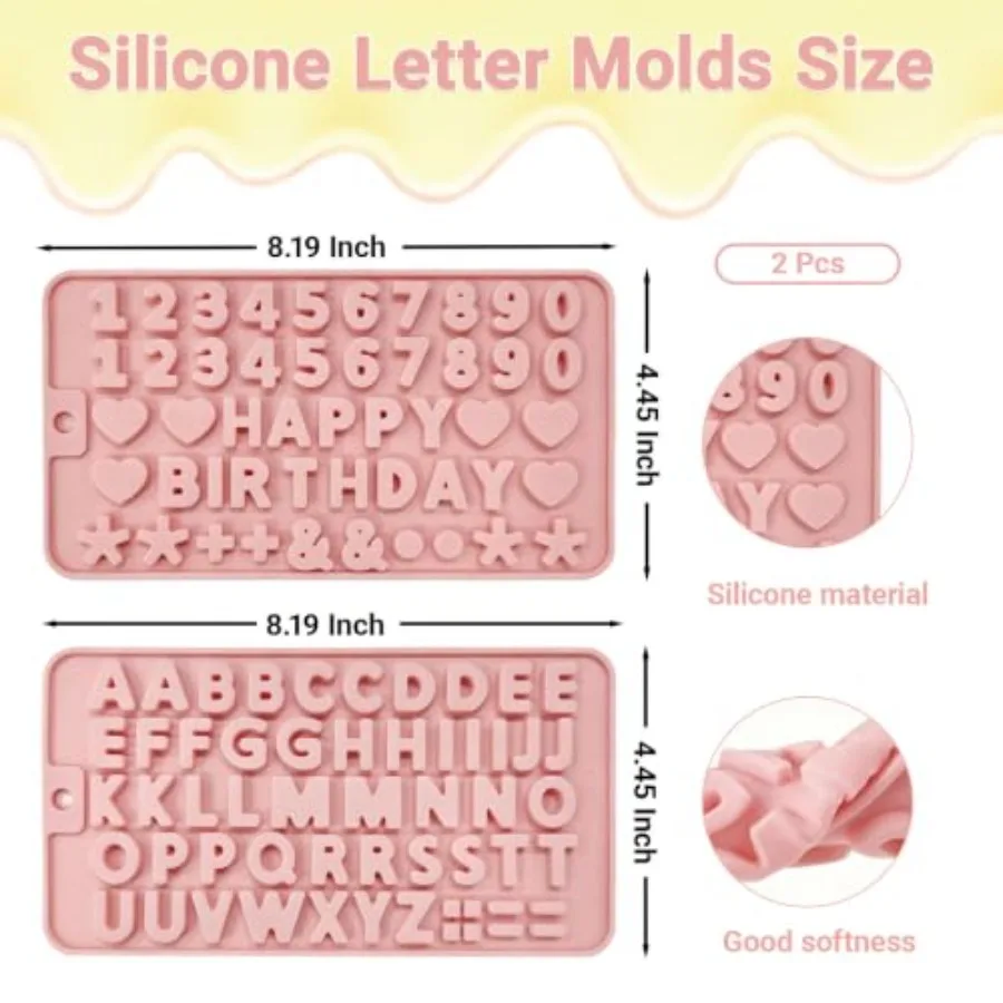 2 Pcs Silicone Letter Molds Non-Stick Number Alphabet Molds Reusable Silicone Number Chocolate Mold for Happy Birthday Cake Dec